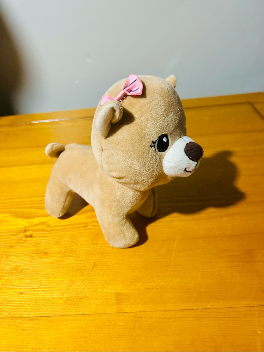 FREE! Plush Tan Dog Toy with Pink Bow - Soft Puppy Plush